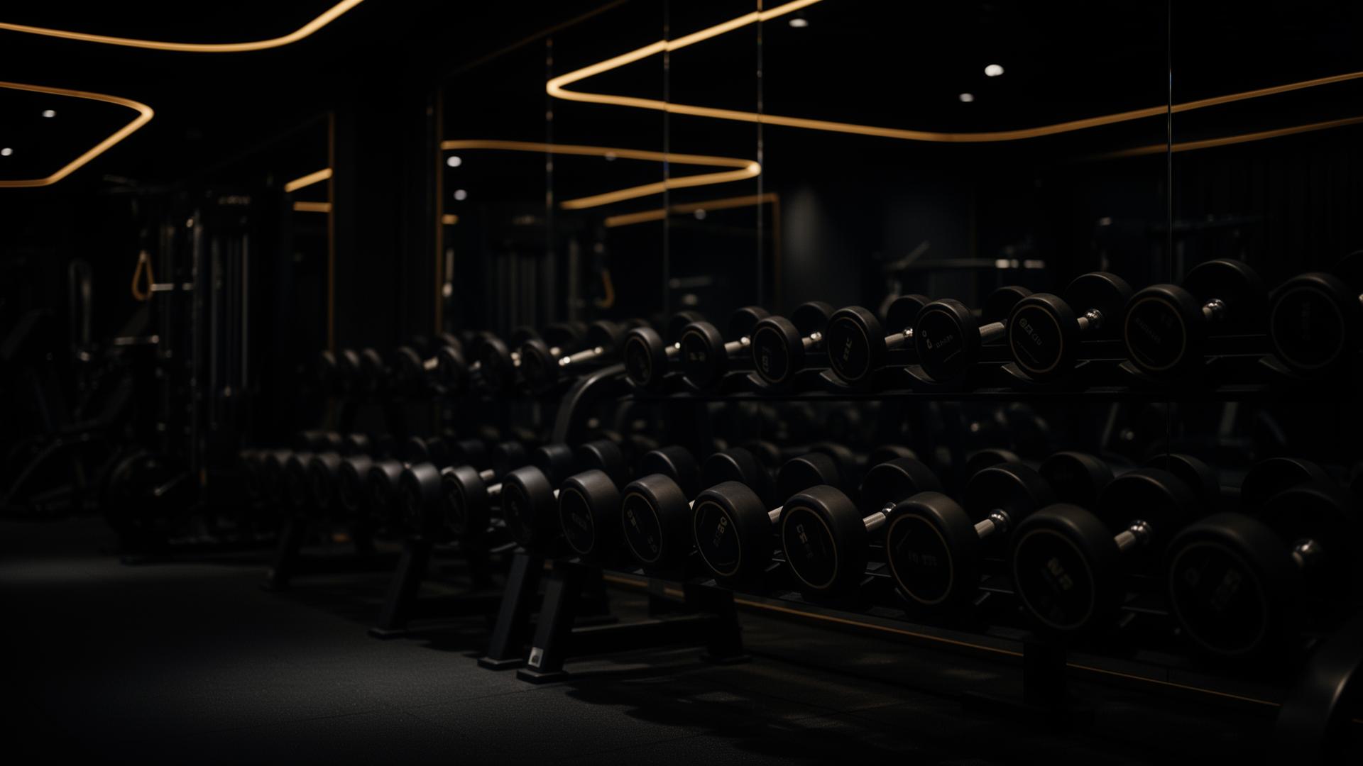 Aluno treinando em academia de alto padrão com acompanhamento de personal trainer